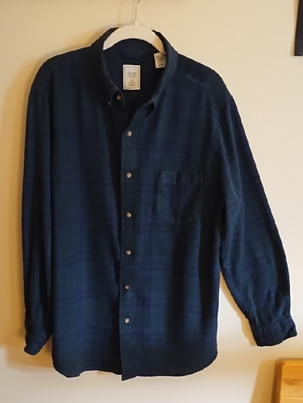 CHAPS Men's 100% Cotton Flannel Button-Down Plaid Shirt - Navy Blue & Green